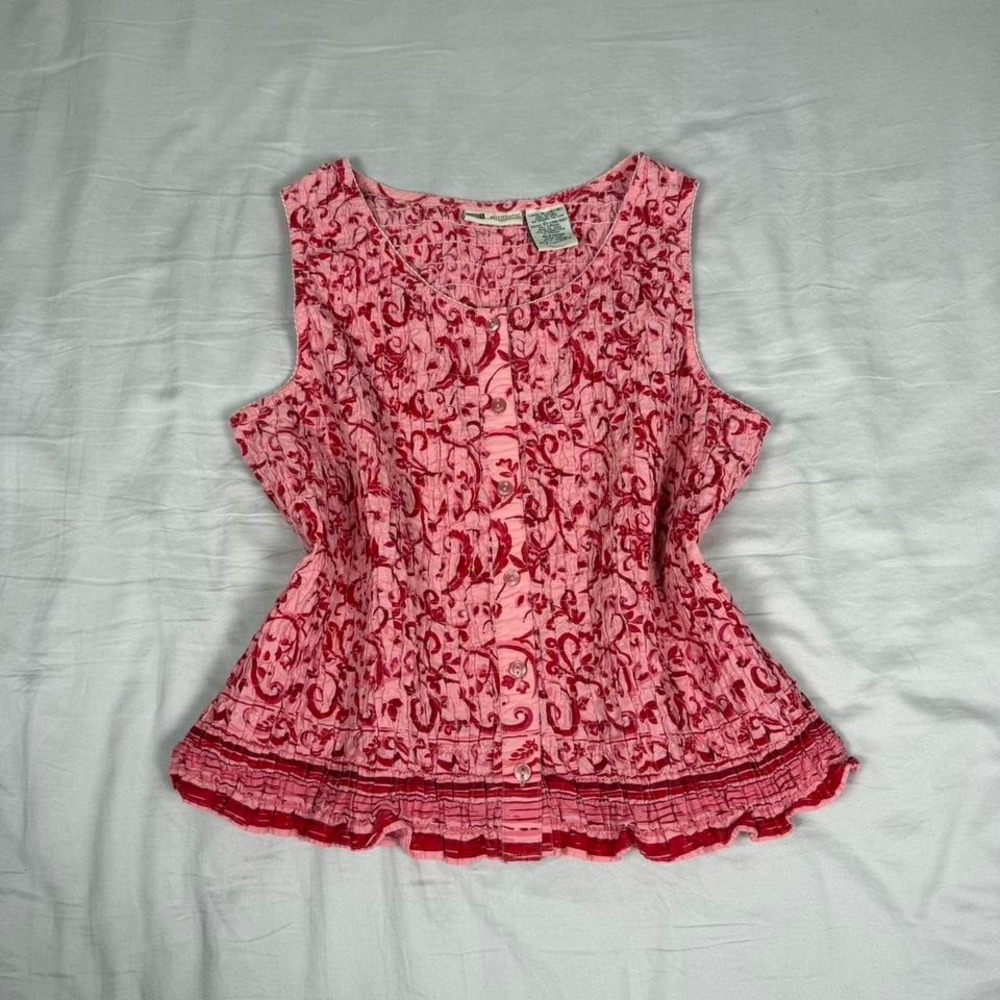 Vintage y2k Faded glory pink floral button up tank top shirt boho fairy cottage